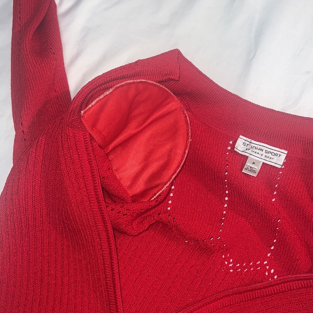 St. John Sport by Marie Gray Wool Knit Red Zip Up Sweater - Picture 10 of 11